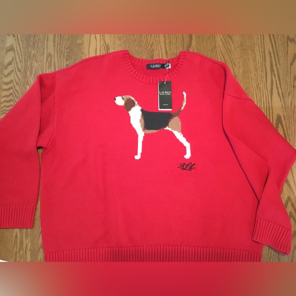 Women’s Plus Ralph Lauren Red Beagle Intarsia Crewneck Sweater 2XL